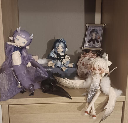 my beloved dolls! a dragon, a centaur, and a harpy